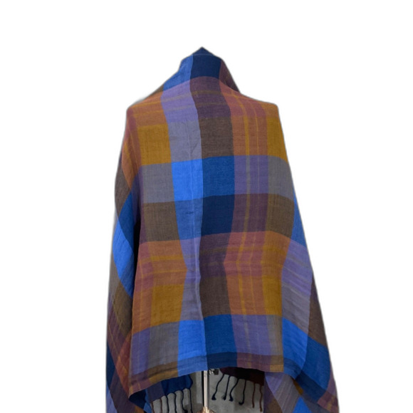 PrAna  SKYLAN Multifunctional Shawl SCARF Wrap Modal/Tencel fringe plaid 28”x74” - Picture 3 of 8